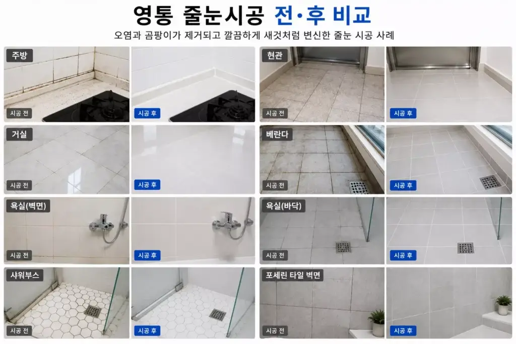 영통줄눈시공 욕실 주방 현관 베란다 시공 전후 비교